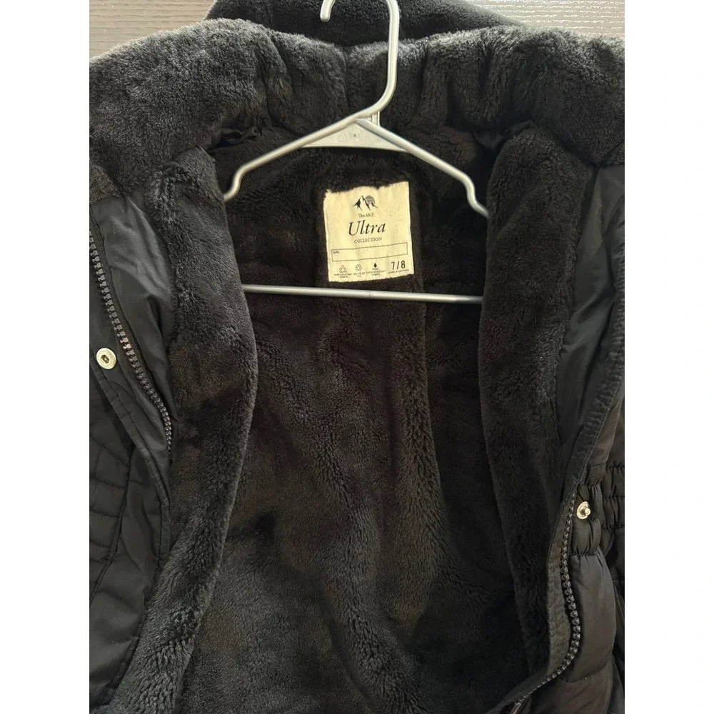 Abercrombie & Fitch A&F Ultra Puffer Jacket Girls 7/8 Black Lined Parka Coat